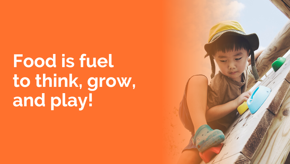 Screenshot of slide stating: Food is fuel to think grow and play